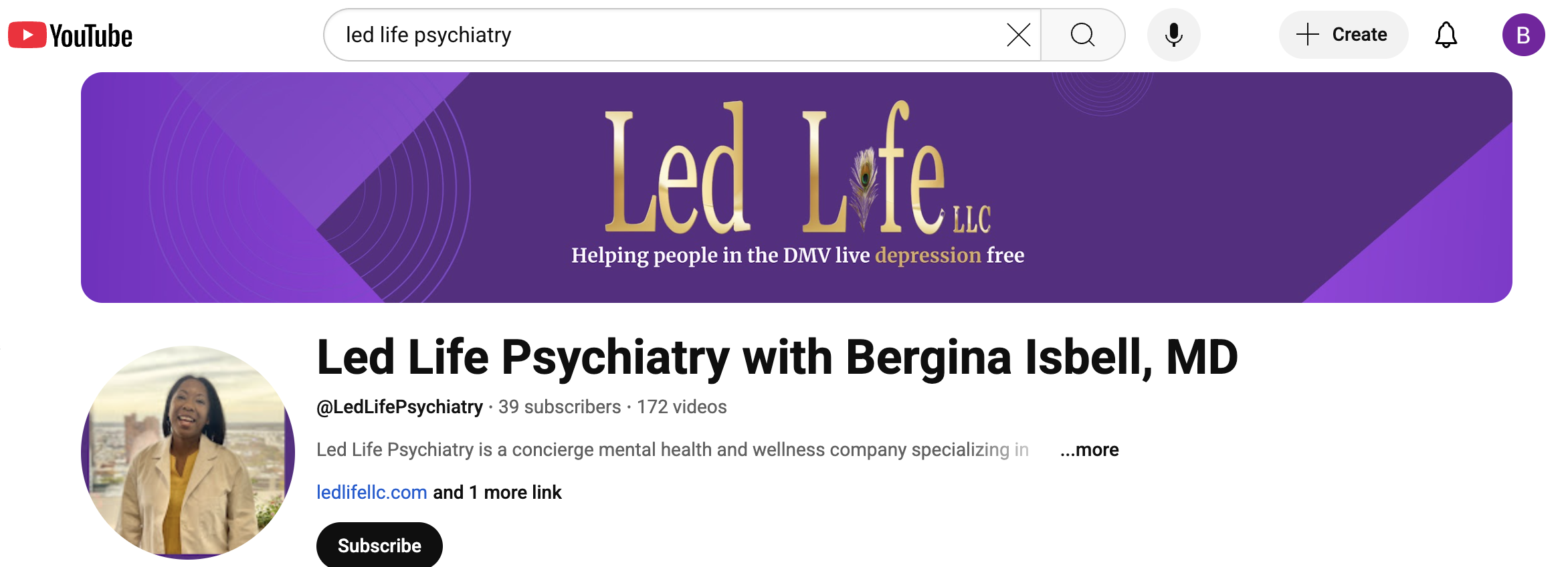 Photo of Led Life Psychiatry YouTube Page